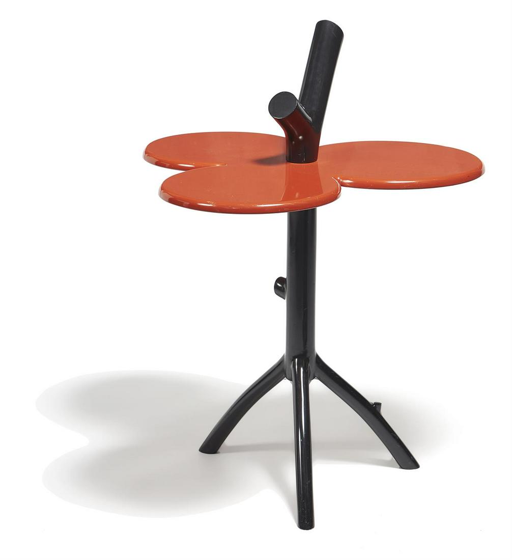 TWO CLOVER SIDE TABLES, ARYAM MAHDAVI FOR DAVID HICKS: TWO CLOVER SIDE TABLES ARYAM MAHDAVI FOR DAVID HICKS, CIRCA 1980Moulded coloured resin, labelled80cm high, 60cm wide