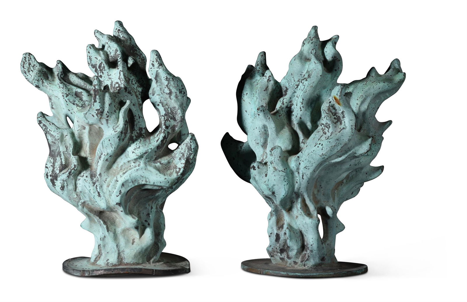 TWO FRENCH OR BRITISH VERDIGRIS BRONZE FLAMBEAU FINIALS (1 of 1)
