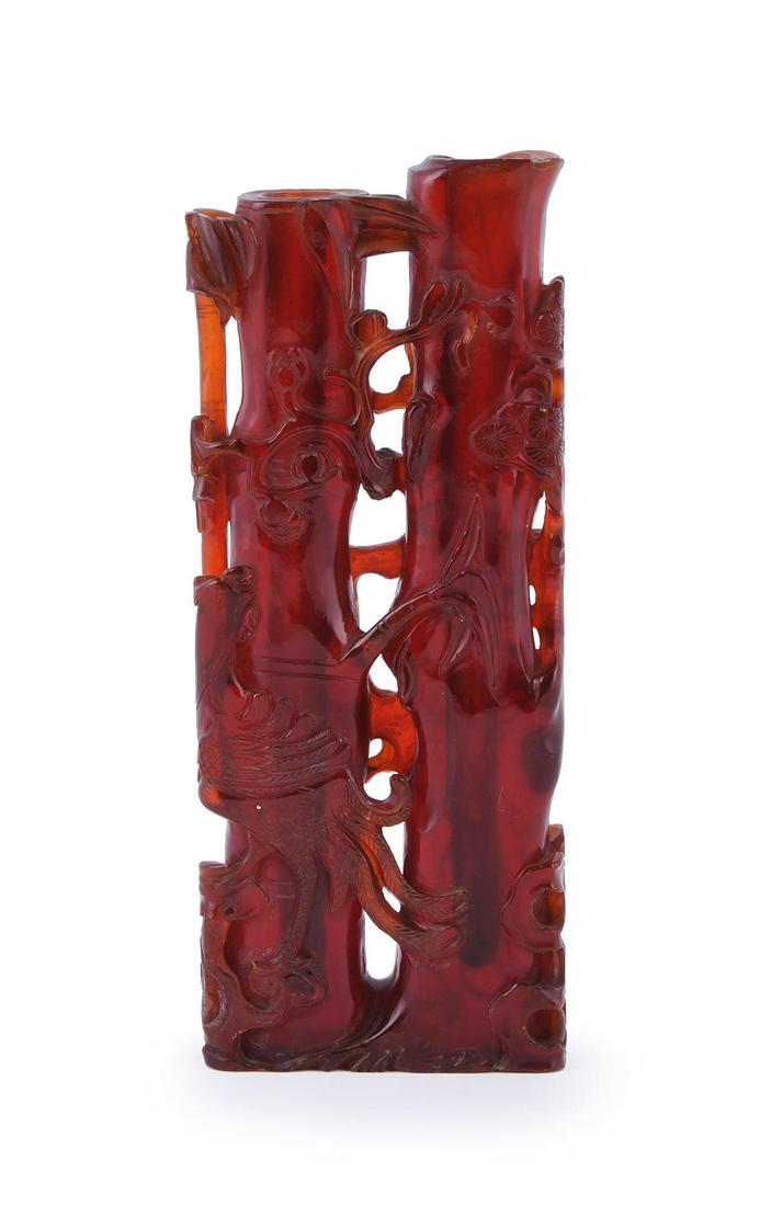 A Chinese carved amber double vase (1 of 6)