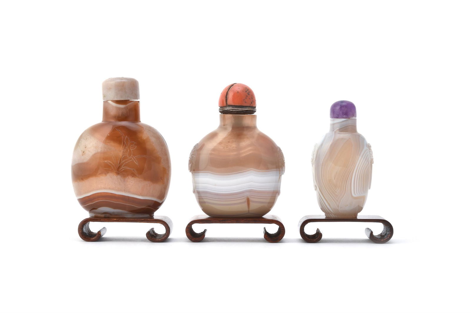 Three Chinese banded agate snuff bottles (1 of 4)