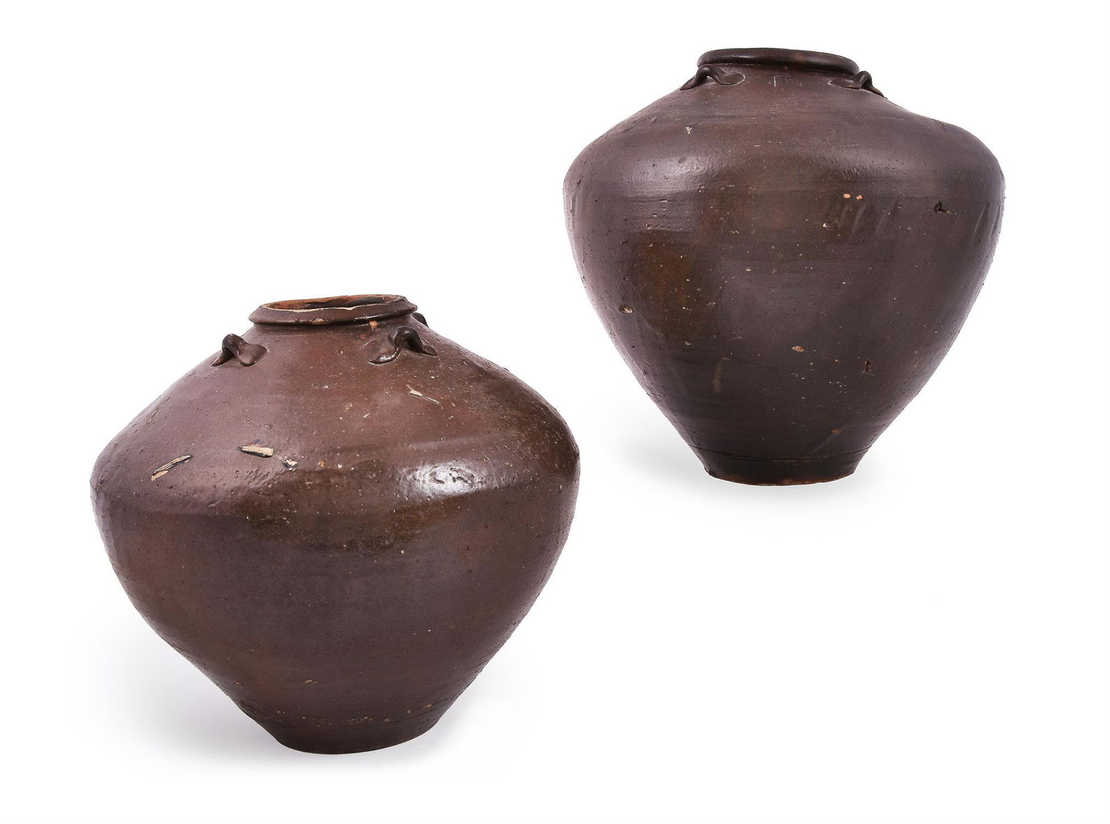 Two Chinese brown glazed pottery storage jars (1 of 9)