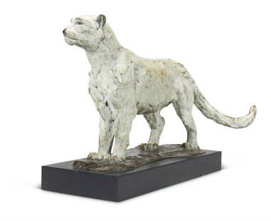 λ MARK CORETH (BRITISH B.1958), SNOW LEOPARD: λ MARK CORETH (BRITISH B.1958)SNOW LEOPARDBronze with a white patina Signed, dated 2003 and numbered 1/922 x 28 x 11.5cm. λ indicates that this lot may be subject to Droit de Suite royalty