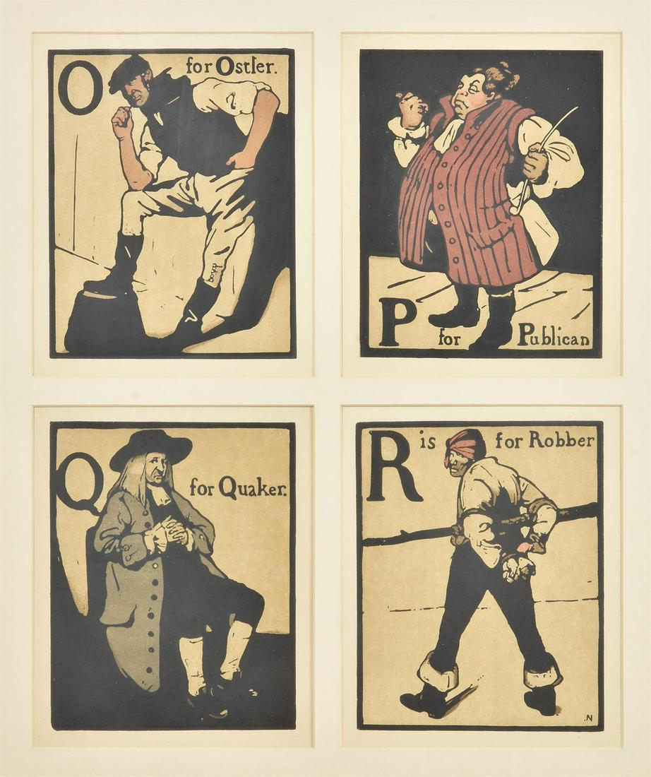 William Nicholson (British 1872-1949), An Alphabet: William Nicholson (British 1872-1949)An Alphabet (Campbell 25)The complete set of 26 lithographs printed in colours, 1897-98, From the edition of 1500, published by William Heinemann, New York, framed