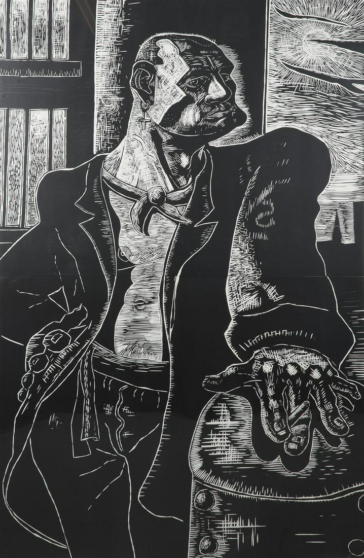λ Peter Howson (Scottish b.1958), The Noble Dosser: λ Peter Howson (Scottish b.1958) The Noble DosserWoodcut, 1987Signed, titled and dated in pencil, numbered 30/30, printed and published by Glasgow Print Studio180.5 x 120.5cm (71 x 47¼ in.)P