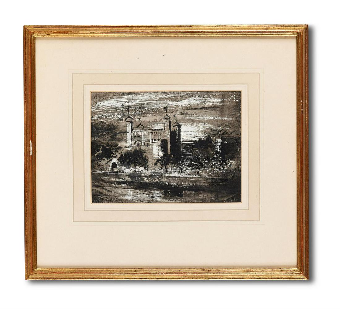 λ JOHN PIPER (BRITISH 1903-1992), TWO SCENES OF: λ JOHN PIPER (BRITISH 1903-1992)TWO SCENES OF THE TOWER OF LONDONOil on linen with scratching out laid down to board, a pairBoth signed (along lower edge)Each 14.5 x 19.5cm (5½ x 7½ in.