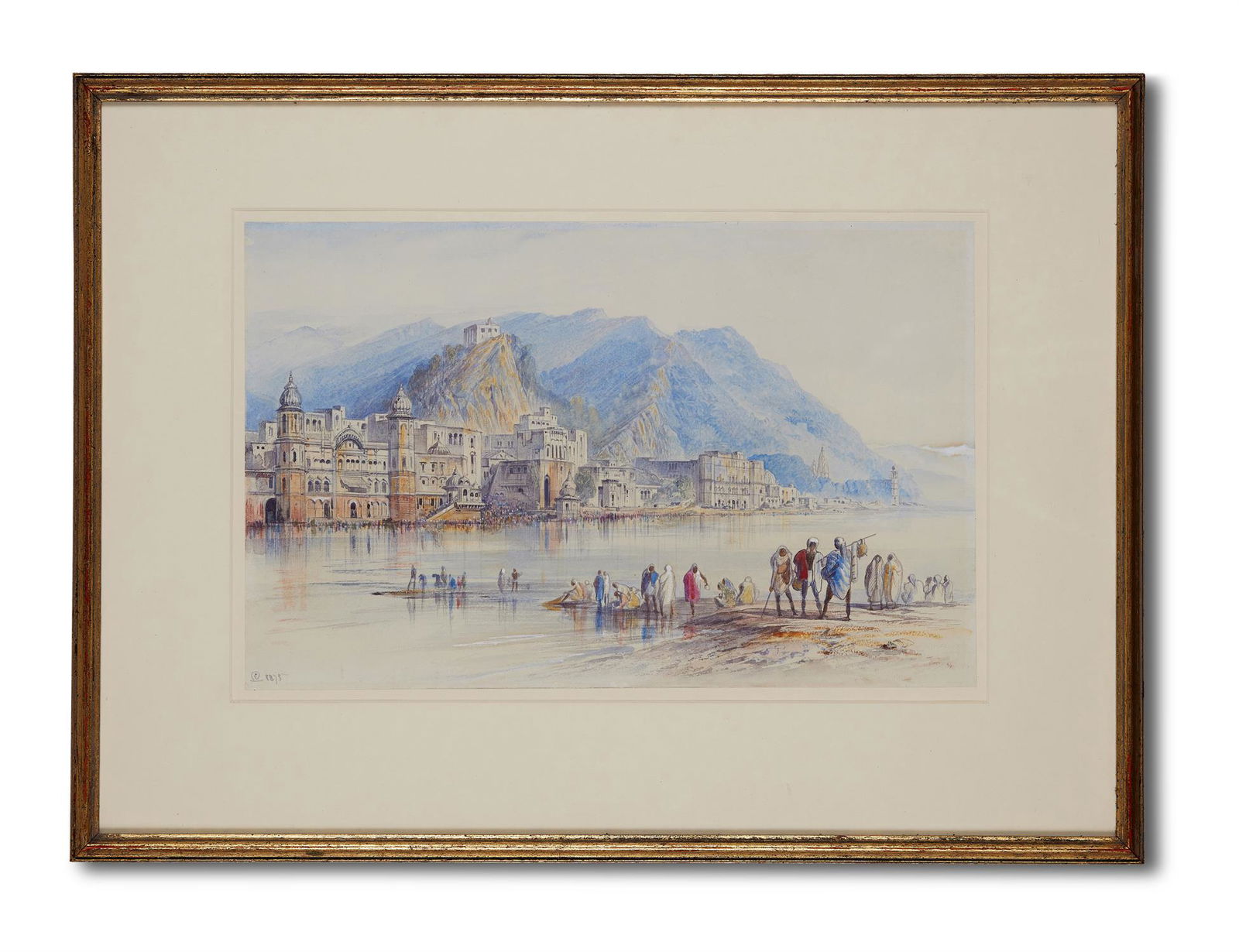 EDWARD LEAR (BRITISH 1812-1888), HARDWAR: EDWARD LEAR (BRITISH 1812-1888)HARDWARWatercolour heightened with white Signed with monogram and dated 1875 (lower left)25 x 39.5cm (9¾ x 15½ in.)Provenance:Lady d'Avigdor Goldsmid, Private