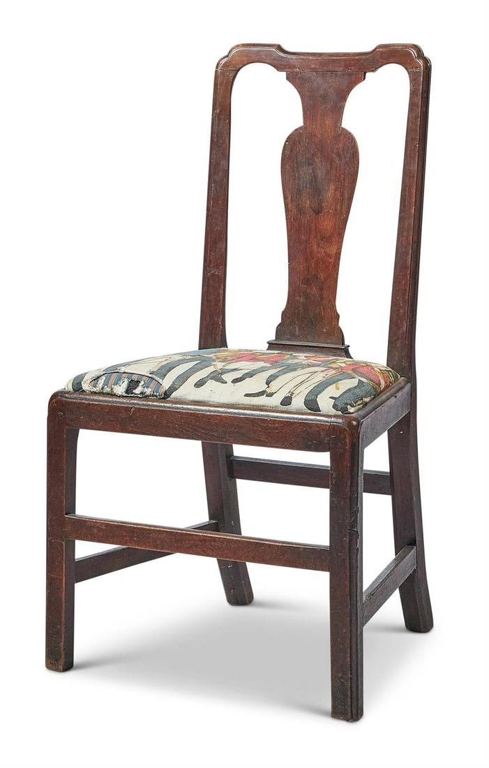 GEORGE III MAHOGANY SIDE CHAIR, CIRCA 1760: A GEORGE III MAHOGANY SIDE CHAIRCIRCA 1760With vertical splat and one drop in seat with later soldier upholstery 102cm high;Together with a Victorian mahogany and upholstered prei-dieu, circa 1850, up