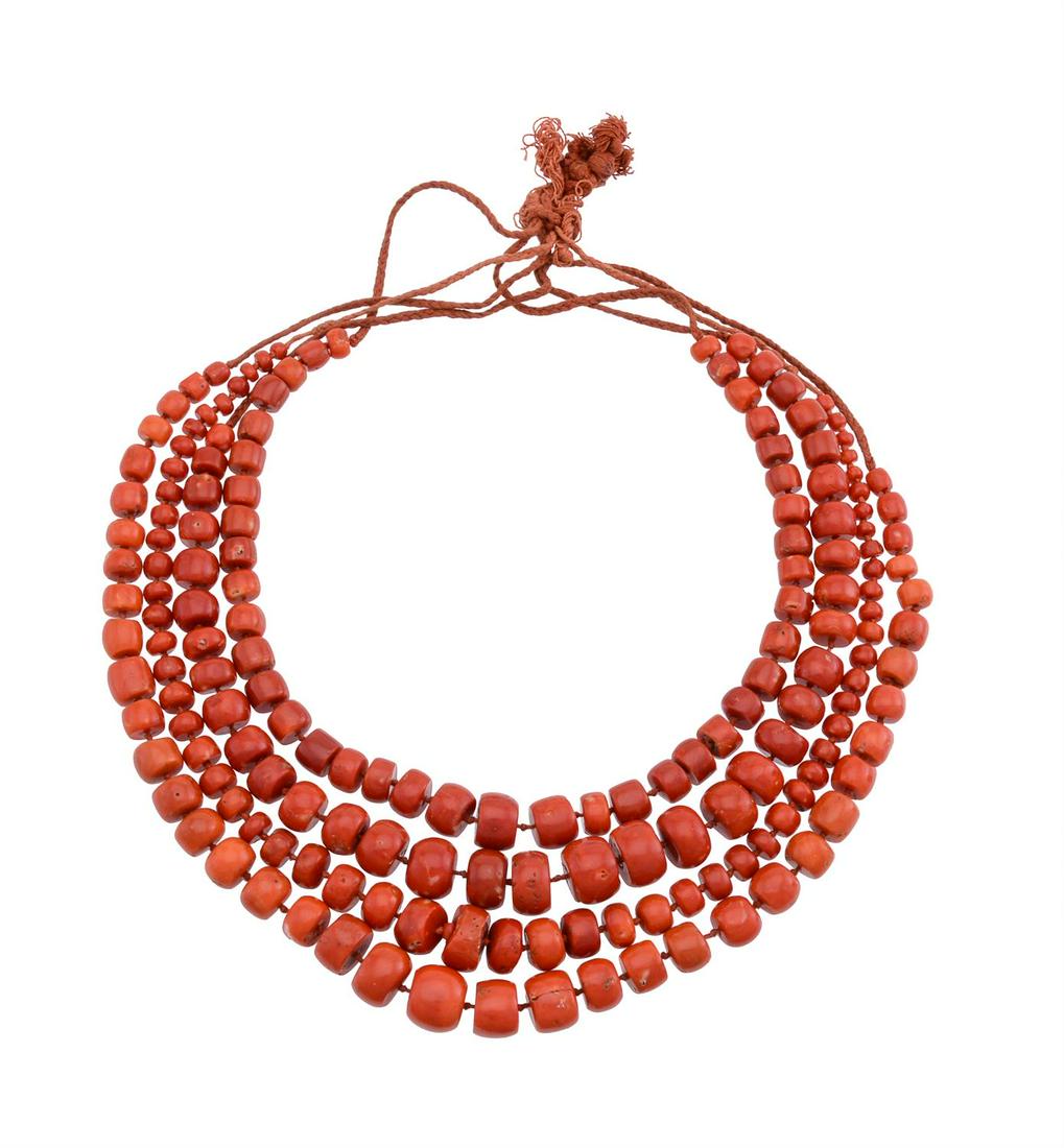 A FOUR ROW CORAL BEAD NECKLACEThe graduated coral beads (1 of 1)