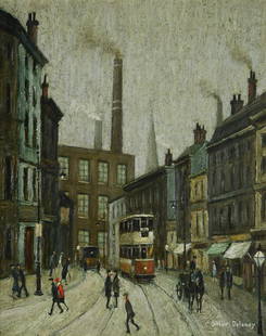 λ Arthur Delaney (British 1927-1987)A Lancashire TownOil on boardSigned (lower right); titled: λ Arthur Delaney (British 1927-1987)A Lancashire TownOil on boardSigned (lower right); titled (verso)34 x 28cm (13¼ x 11 in.)Provenance:The Selwyn Demmy Collection λ indicates that this