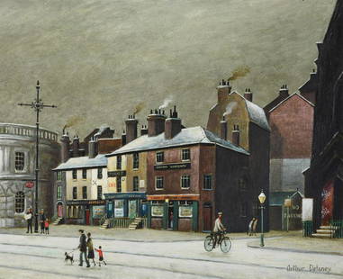 λ Arthur Delaney (British 1927-1987)Oldham Road, New CrossOil on boardSigned (lower right)46 x: λ Arthur Delaney (British 1927-1987)Oldham Road, New CrossOil on boardSigned (lower right)46 x 55.5cm (18 x 21¾ in.)Provenance:The Selwyn Demmy Collection λ indicates that this lot may