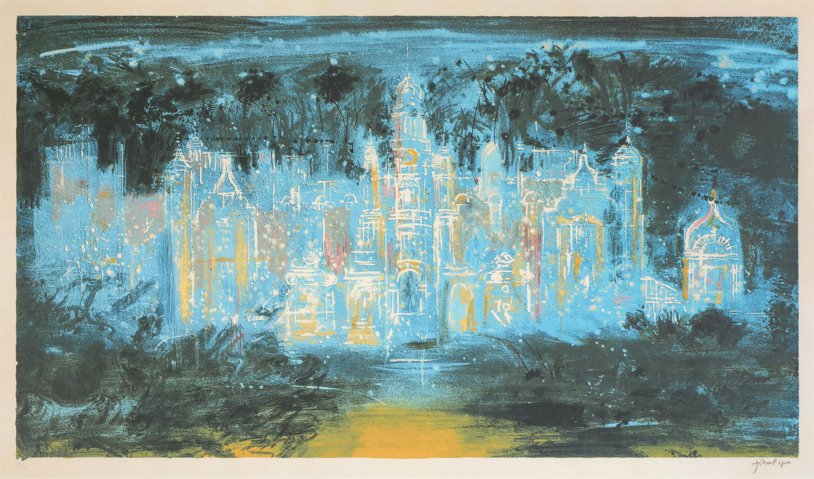 λ John Piper (British 1903-1992)Harlaxton (Blue) (Levinson 270)Screenprint in colours,: λ John Piper (British 1903-1992)Harlaxton (Blue) (Levinson 270)Screenprint in colours, 1977Signed in pencil and numbered 56/75 Image: 56.5 x 101cm (22 x 39¾ in.) λ indicates that this l