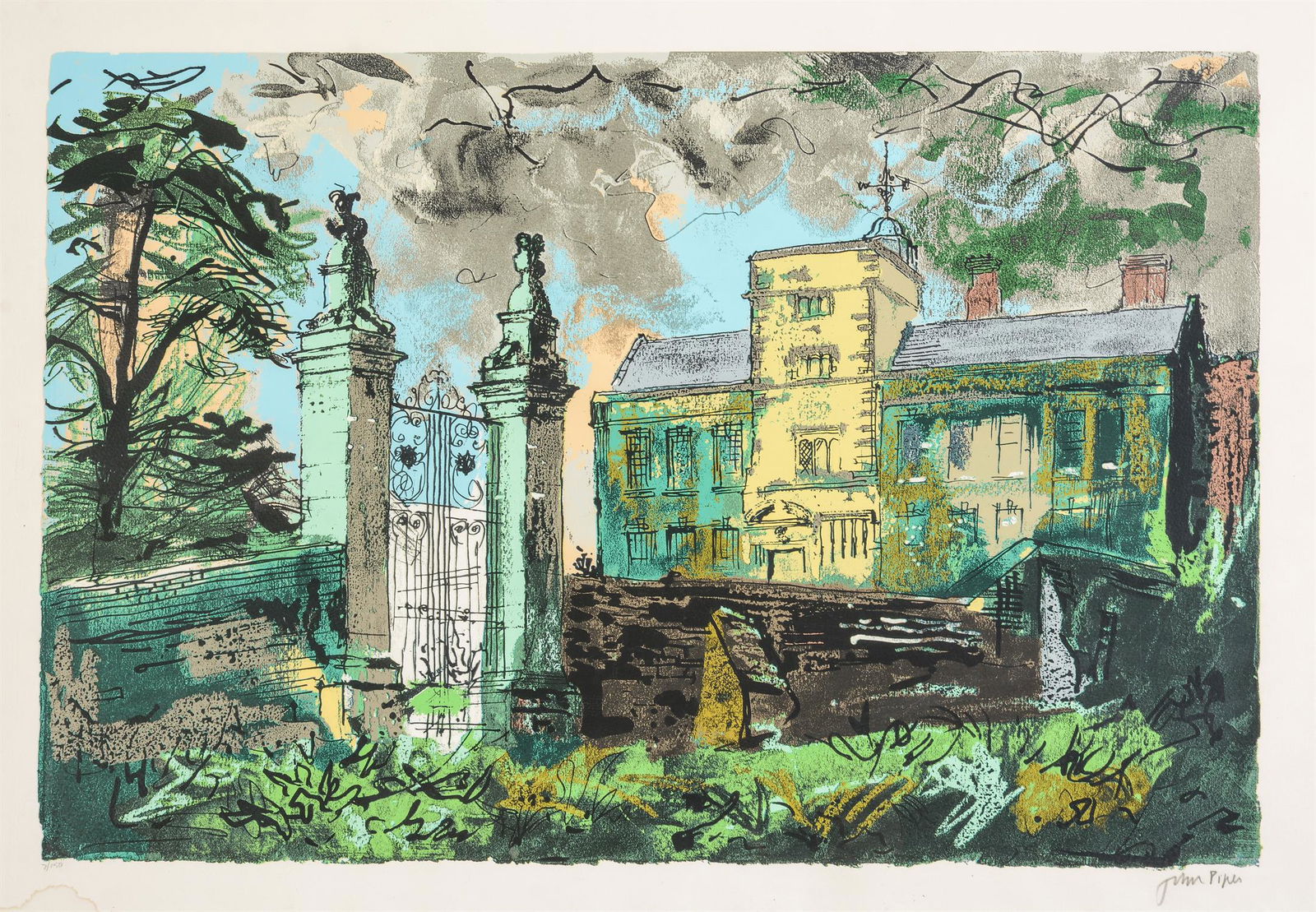 λ John Piper (British 1903-1992)Canons Ashby, Northamptonshire (Levinson 350)Screenprint in: λ John Piper (British 1903-1992)Canons Ashby, Northamptonshire (Levinson 350)Screenprint in colours, 1983Signed in pencil and numbered 7/150 Image: 45.5 x 68cm (17¾ x 26¾ in.) λ in