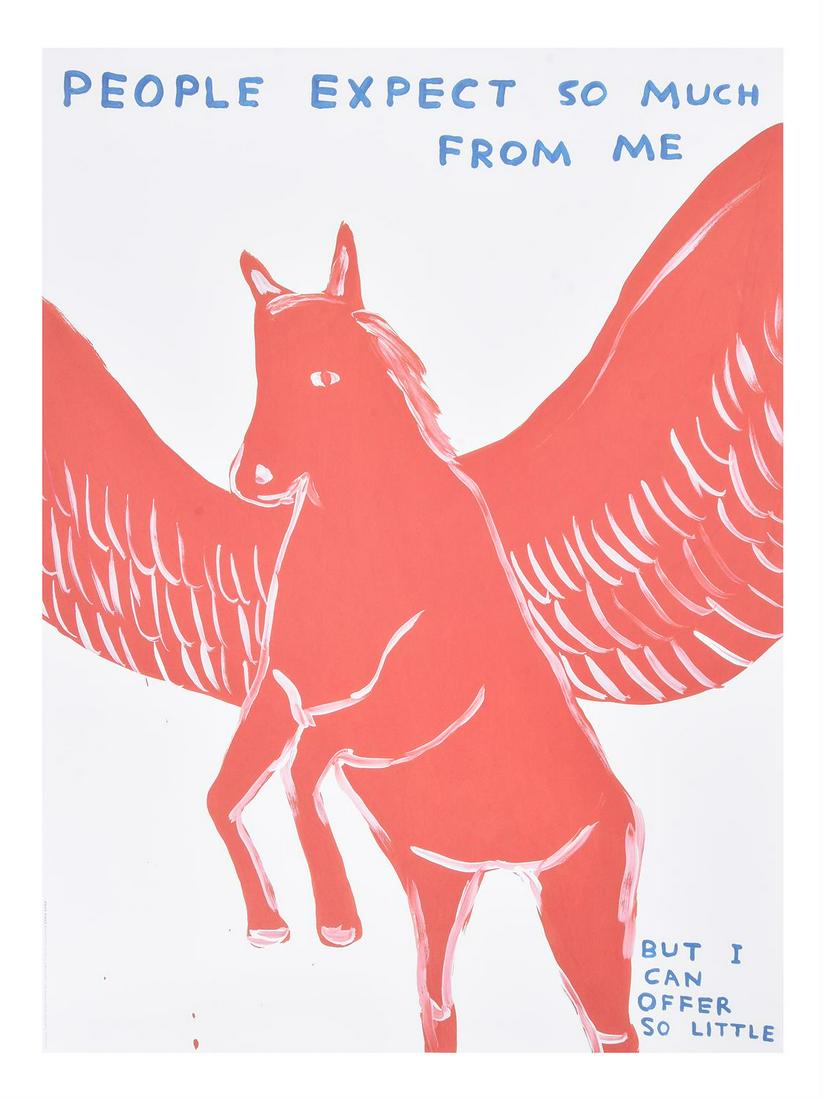 λ David Shrigley (British b. 1968)Truth series (I did not ask to be a bird; People expect so: λ David Shrigley (British b. 1968)Truth series (I did not ask to be a bird; People expect so much from me; Life is very good; Truth)Offset lithographs printed in colours, 2020Each 80 x 60cm (31&#