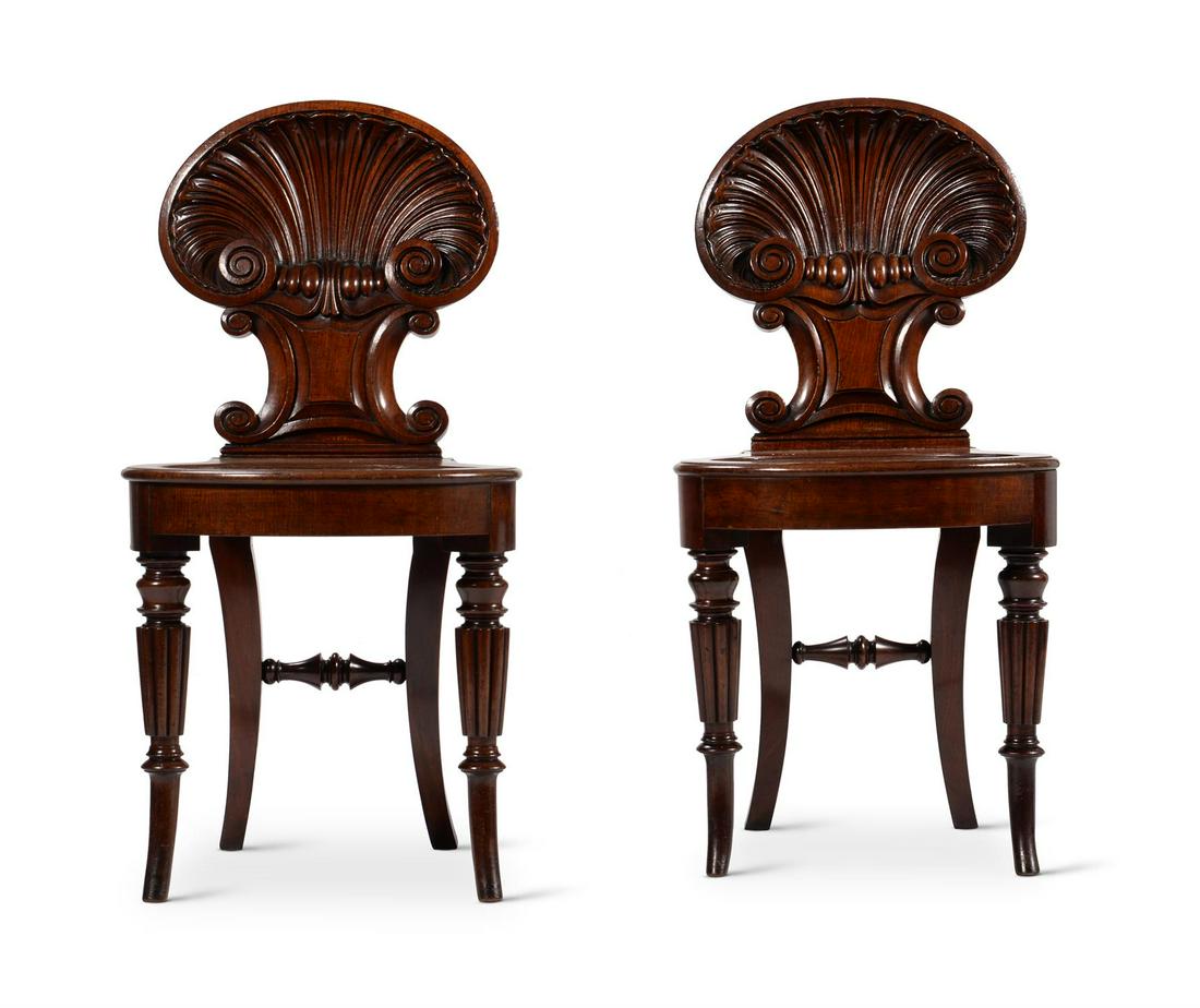 A PAIR OF REGENCY MAHOGANY HALL CHAIRS, ATTRIBUTED TO GILLOWS, CIRCA 1820 (1 of 7)
