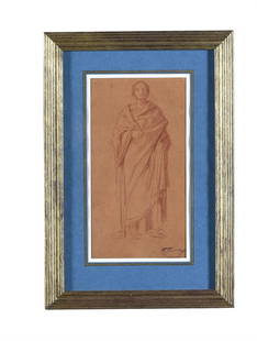 FRIEDRICH GESELSCHAP (GERMAN 1835-1898), A DRAPED FIGURE: FRIEDRICH GESELSCHAP (GERMAN 1835-1898)A DRAPED FIGURERed chalkSigned with an estate stamp (lower right)28 x 15cm (11 x 5¾ in.)Provenance:Bernard Schottlander, London.