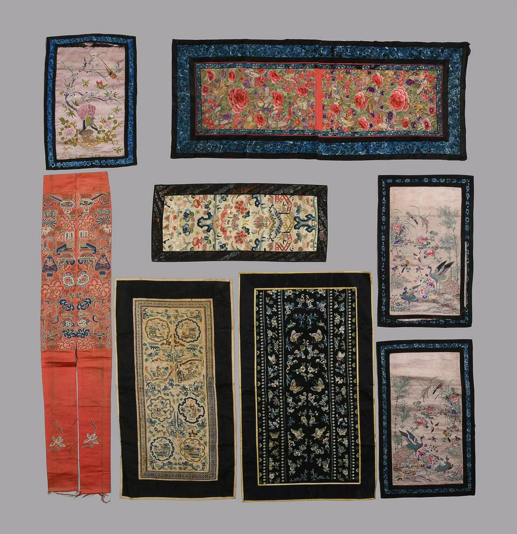 A group of late 19th century Chinese silk embroidered skirt panels (1 of 8)