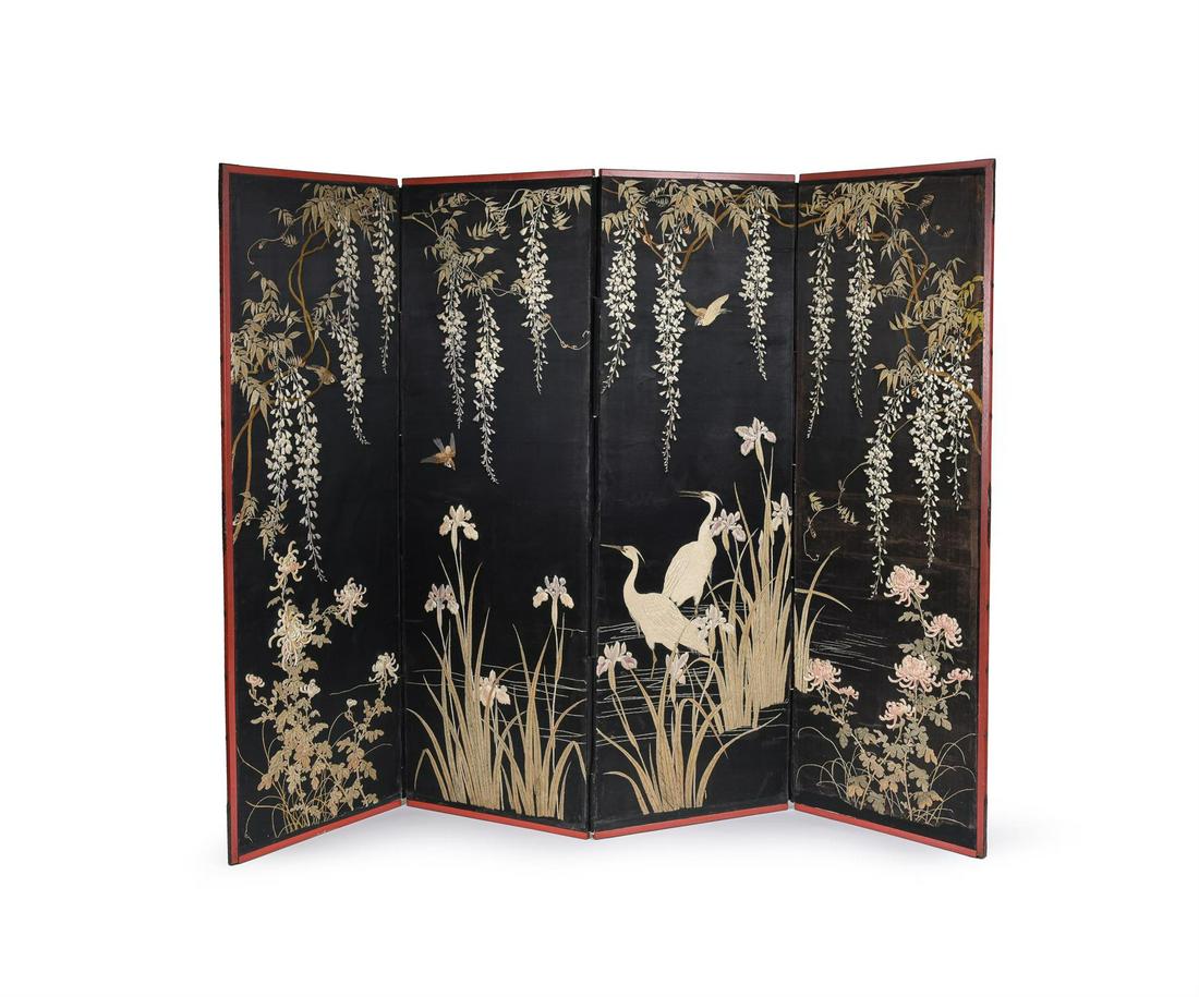A Four-Fold Japanese Embroidered Screen (1 of 4)