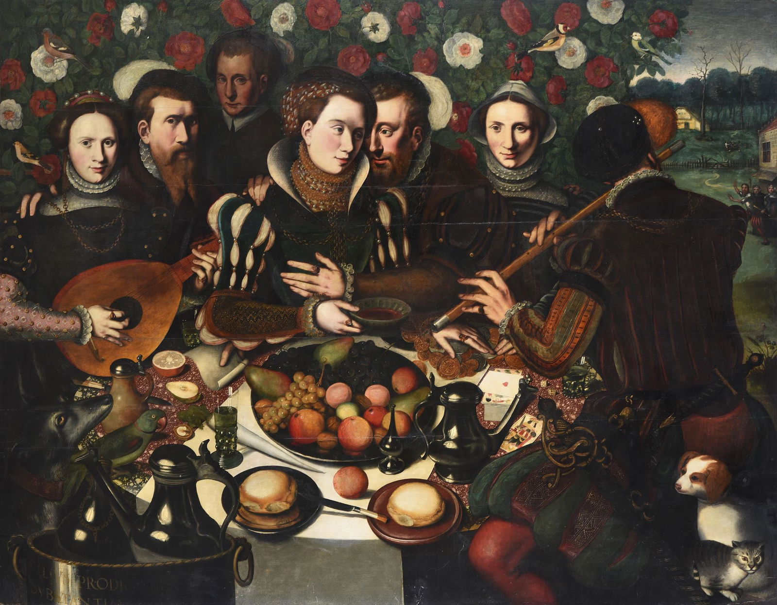 CIRCLE OF AMBROSIUS BENSON (FLEMISH B. 1495-1550), THE BANQUET OF THE PRODIGAL SON: CIRCLE OF AMBROSIUS BENSON (FLEMISH B. 1495-1550)THE BANQUET OF THE PRODIGAL SONOil on panel, unframedInscription 'FILIVS PRODIG* DISC(...) SVBSTANTIAE (...)' lower left130 x 167cm (51 x 65½ in