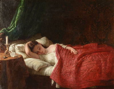 JOHANN GEORG MEYER VON BREMEN (GERMAN 1813-1886), SLEEPING GIRL: JOHANN GEORG MEYER VON BREMEN (GERMAN 1813-1886)SLEEPING GIRLOil on canvasSigned, inscribed and dated Berlin 1867 (lower right)30 x 37.5cm (11¾ x 14¾ in.)