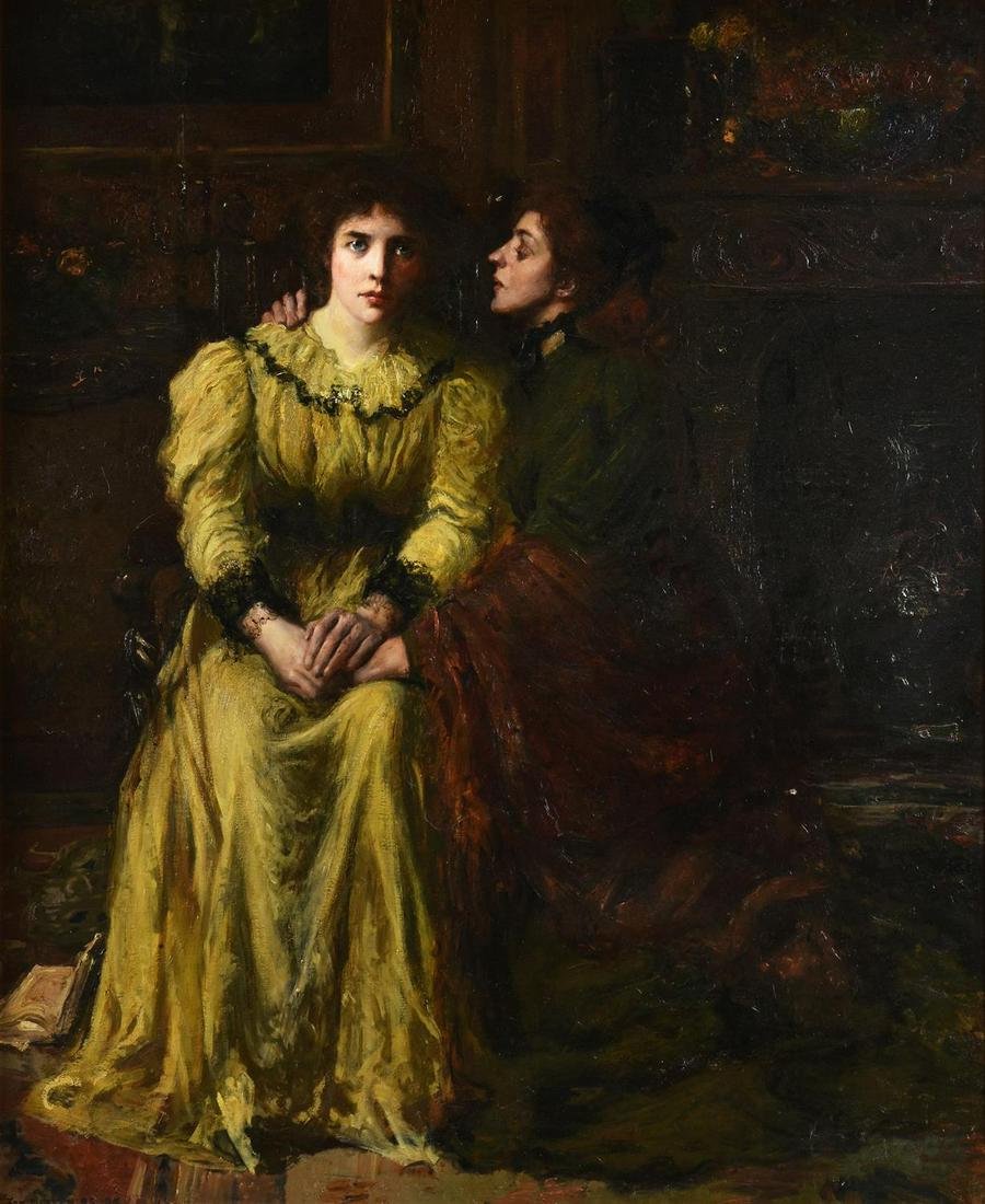 TOM MOSTYN (BRITISH 1864-1930), A SHARED CONFIDENCE: TOM MOSTYN (BRITISH 1864-1930)A SHARED CONFIDENCEOil on canvasSigned and dated 95-96 (lower left)127 x 105cm (50 x 41¼ in.)Provenance:Sale, Bonhams, London, 29 September 2010, lot 124A private