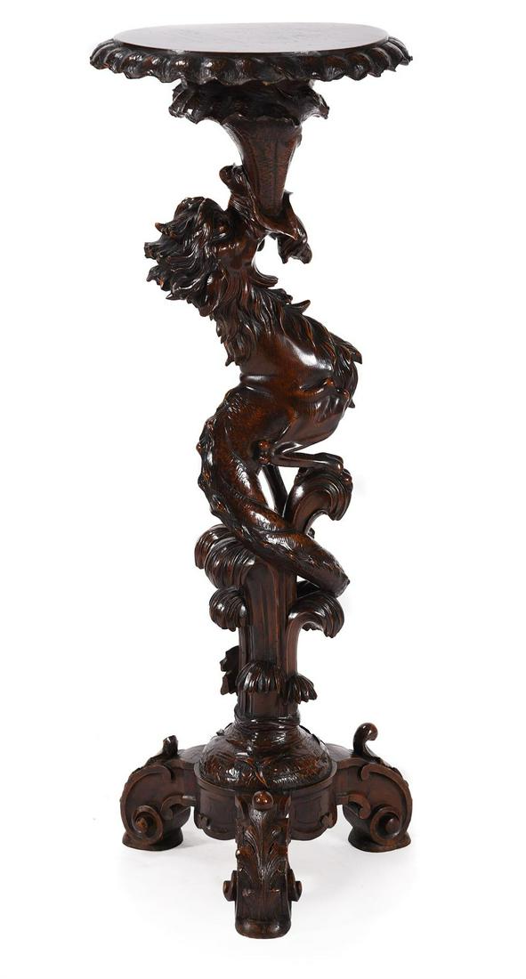 AN ITALIAN CARVED WALNUT TORCHERE STAND, CIRCA 1900 (1 of 3)