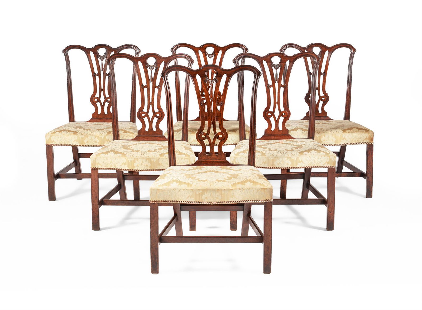 A SET OF SIX GEORGE III MAHOGANY DINING CHAIRS, IN THE MANNER OF THOMAS CHIPPENDALE, CIRCA 1770: A SET OF SIX GEORGE III MAHOGANY DINING CHAIRS IN THE MANNER OF THOMAS CHIPPENDALE, CIRCA 1770each 96cm high, 59cm wide, 58cm deep overallProvenance: Private Collection, SurreyPurchased by the current