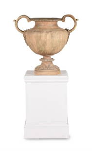 A LARGE TERRACOTTA URN, ITALIAN, 20TH CENTURY: A LARGE TERRACOTTA URN ITALIAN, 20TH CENTURY After the Antique manner, impressed stamp for Manifattura di Signa, Italy 69.5cm high, base 31cm wideProvenance: Property from the Kingshott CollectionMani