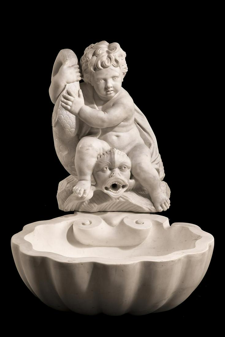 A CARVED CARRARA MARBLE WALL FOUNTAIN, ITALIAN, 19TH CENTURY (1 of 1)