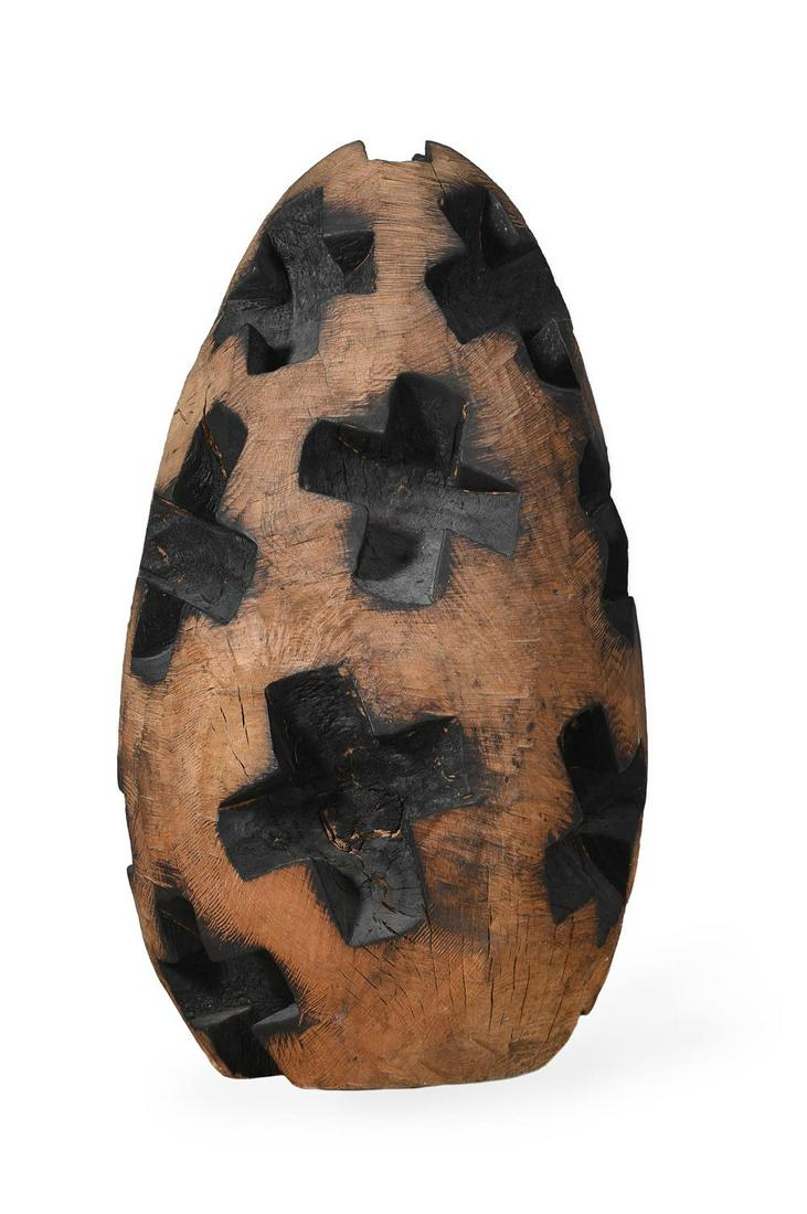 λ DAVID NASH (BRITISH B. 1945), CHAR CROSS EGG: λ DAVID NASH (BRITISH B. 1945)CHAR CROSS EGGBurnt and carved woodHeight: 103cm (40½ in.)Provenance:Corporate Collection, UK λ Indicates that this lot may be subject to Droit de Suite ro