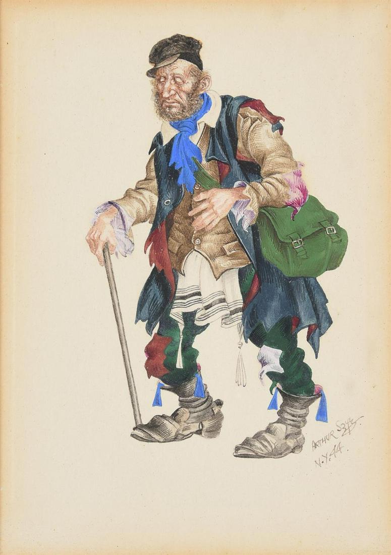 ARTHUR SZYK (POLISH/AMERICAN 1894-1951), MAN WITH STICK: ARTHUR SZYK (POLISH/AMERICAN 1894-1951)MAN WITH STICKWatercolour, ink and gouacheSigned and dated N.Y. 44 (lower right)12.5 x 9cm (4¾ x 3½ in.)