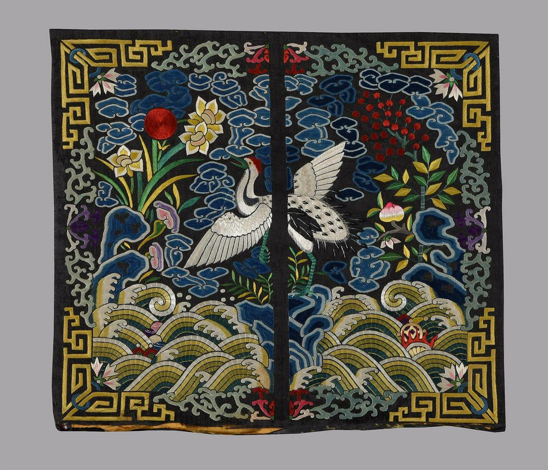 A Chinese embroidered front rank badge depicting a first rank crane (1 of 3)