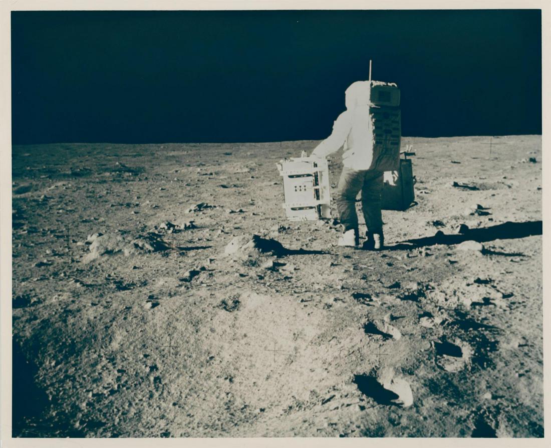 Buzz Aldrin walking toward the horizon of the Sea of Tranquility, Apollo 11, 16-24 July 1969 (1 of 2)