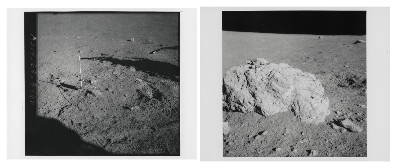 The lunar surface and Turtle Rock at Station G and H (2 photos), EVA 2, Apollo 14, 31 Jan-9 Feb 1971 (1 of 5)