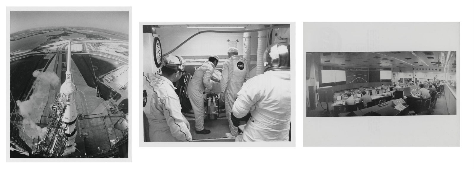 Saturn V rocket, the crew's insertion and Mission Control (3 views), Apollo 15, July 1971 (1 of 7)