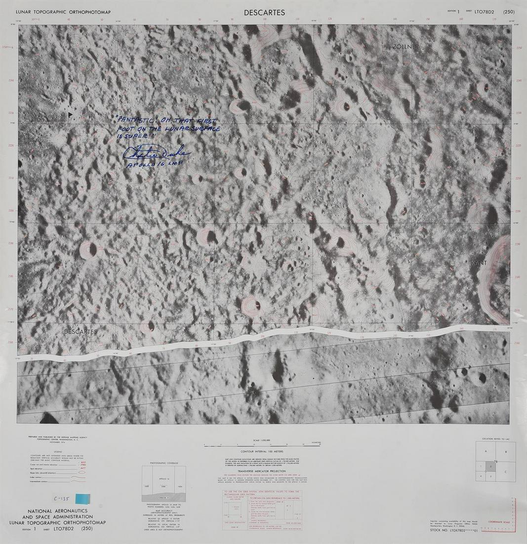 Lunar map of the Descartes region, signed by Charles Duke, (Apollo 16), Novemebr 1974 (1 of 1)