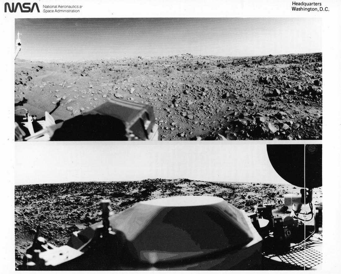 Mars: the first panoramic view from the surface of the Red Planet, Viking 1, 20 July 1976 (1 of 2)