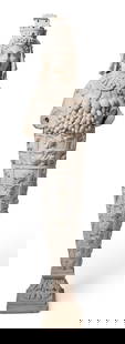 AFTER THE ANTIQUE, A CARVED MARBLE GRAND TOUR FIGURE OF THE EPHESIAN ARTEMIS: AFTER THE ANTIQUE, A CARVED MARBLE GRAND TOUR FIGURE OF THE EPHESIAN ARTEMIS POSSIBLY ITALIAN OR FRENCH, 19TH CENTURYDepicting Artemis (or Diana) as a deity of nature, protection and of fertility, wea