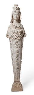 AFTER THE ANTIQUE, A CARVED MARBLE GRAND TOUR FIGURE OF THE EPHESIAN ARTEMIS: AFTER THE ANTIQUE, A CARVED MARBLE GRAND TOUR FIGURE OF THE EPHESIAN ARTEMIS POSSIBLY ITALIAN OR FRENCH, 19TH CENTURYDepicting Artemis (or Diana) as a deity of nature, protection and of fertility,