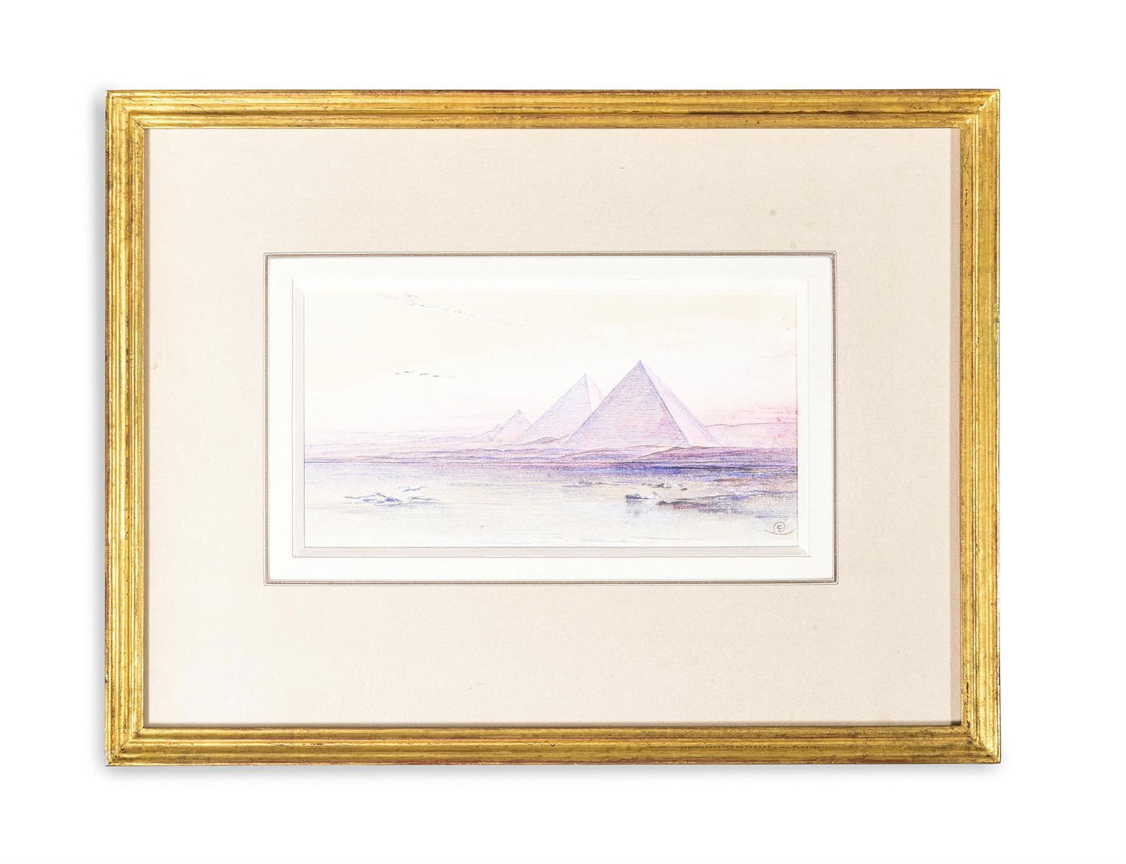 EDWARD LEAR (ENGLISH 1812-1888), PYRAMIDS: EDWARD LEAR (ENGLISH 1812-1888)PYRAMIDSPencil and watercolourSigned with monogram (lower right)10 x 20cm (3¾ x 7¾ in.)