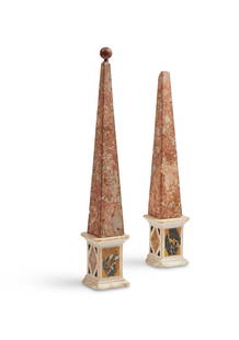 A PAIR OF ITALIAN LANGUEDOC AND PORTORO MARBLE OBELISKS, SECOND HALF 19TH CENTURY: A PAIR OF ITALIAN LANGUEDOC AND PORTORO MARBLE OBELISKS SECOND HALF 19TH CENTURY Of conventional form, with white marble/alabaster sections50.5cm high, 9cm wide