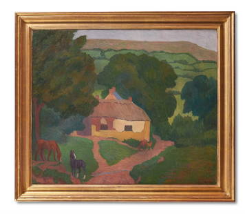 ROBERT POLHILL BEVAN (BRITISH 1865-1925), ON LUPPITT HILL: ROBERT POLHILL BEVAN (BRITISH 1865-1925) ON LUPPITT HILL, BARN FARM, LOOKING TOWARDS HARTRIDGE COMMON Oil on canvas Signed (lower right)64 x 75cm (25 x 29½ in.)Provenance:Private Collection, Robe