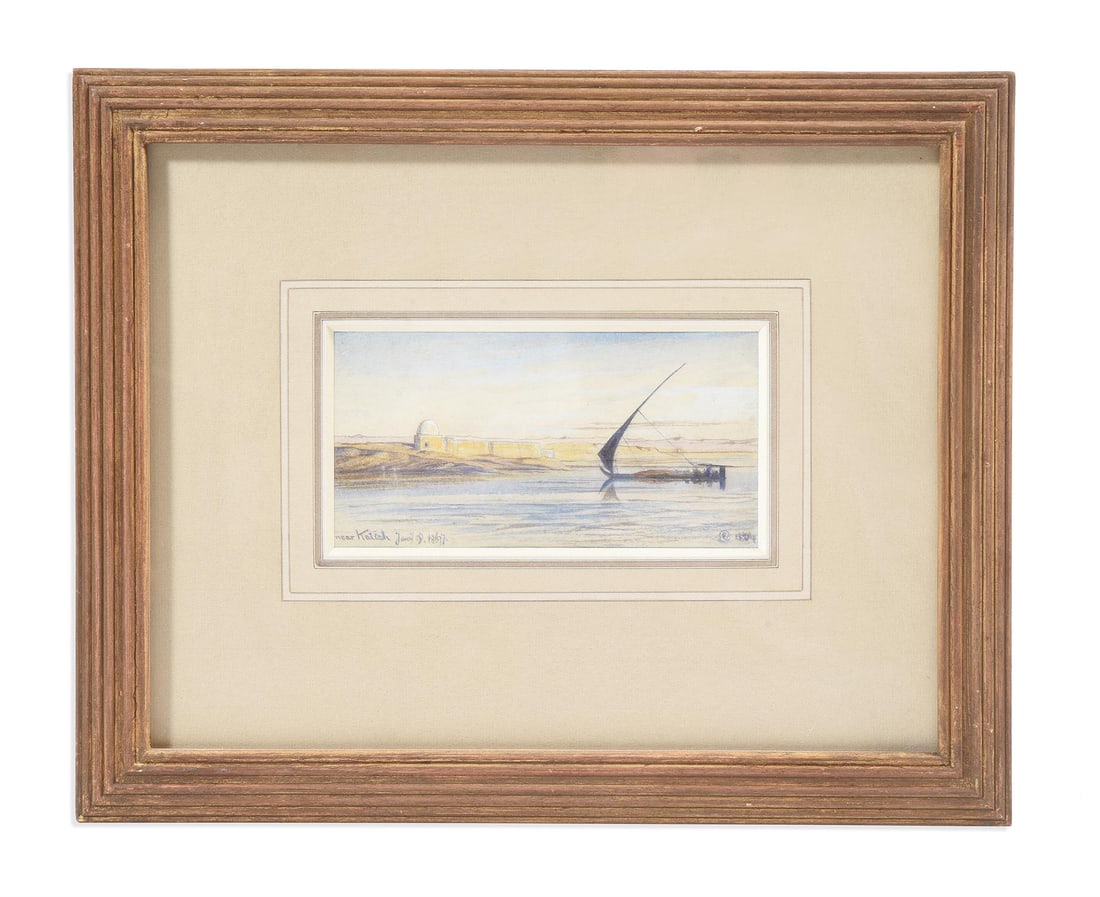 EDWARD LEAR (ENGLISH 1812-1888), NEAR KALICH: EDWARD LEAR (ENGLISH 1812-1888)NEAR KALICHWatercolour and ink heightened with whiteInscribed and dated 'Jany 9 1867' (lower left), later monogram and date 1884 (lower right)8.5 x 17cm (3¼ x 6