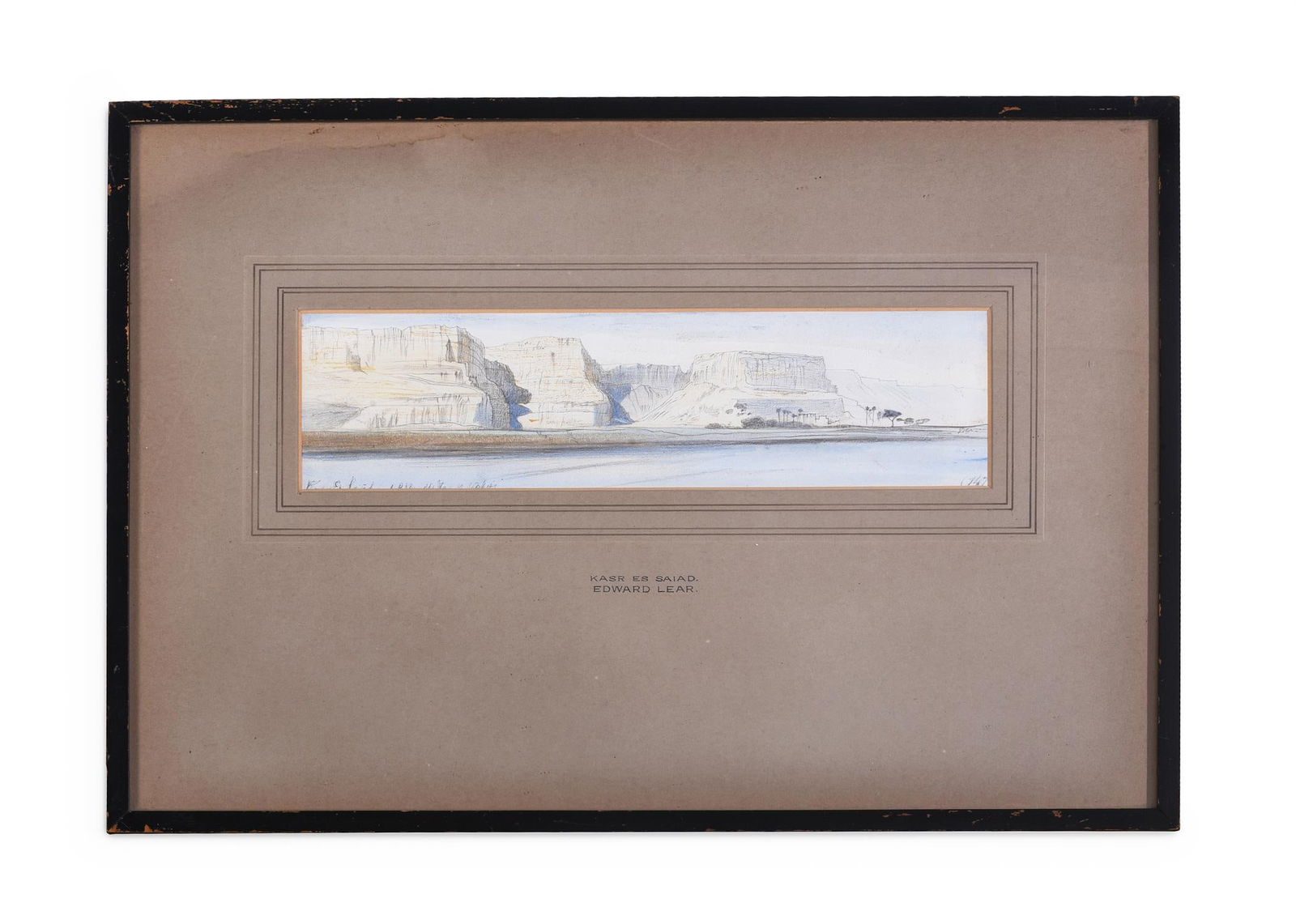 EDWARD LEAR (ENGLISH 1812-1888), KASR ES SAIAD: EDWARD LEAR (ENGLISH 1812-1888) KASR ES SAIAD Watercolour, pencil, and washInscribed (lower left, beneath the mount) and numbered '147' (lower right)8 x 30.5cm (3 x 12 in.)Provenance:Martin Wood, Lond