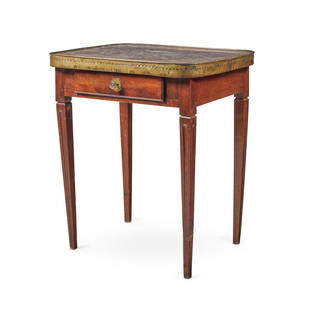 A LOUIS XVI WALNUT AND DARK BRECHE MARBLE CENTRE TABLE, LATE 18TH CENTURY: A LOUIS XVI WALNUT AND DARK BRECHE MARBLE CENTRE TABLELATE 18TH CENTURY70cm high, 63cm high, 51cm deep