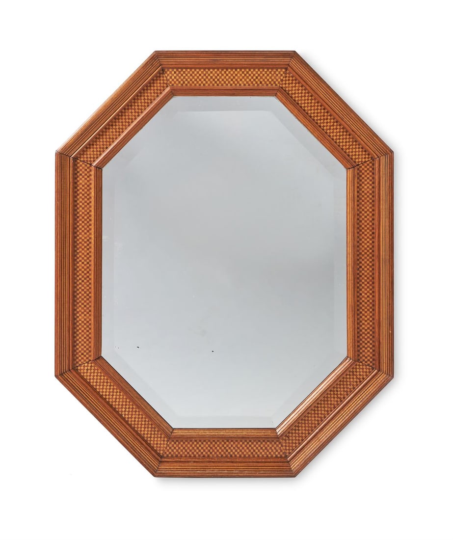 AN OAK AND CHEQUER PARQUETRY OCTAGONAL WALL MIRROR, EARLY 20TH CENTURY (1 of 1)