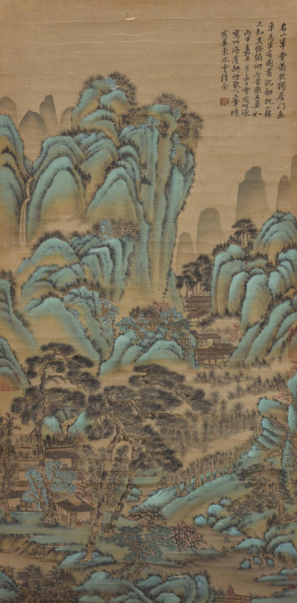 Attributed to Wang Hui (1632-1717): Attributed to Wang Hui (1632-1717), Landscape, signed and with one seal of the artist, ink and colour on silk, scroll, picture size 88cm x 42cm王翚（款）《山&