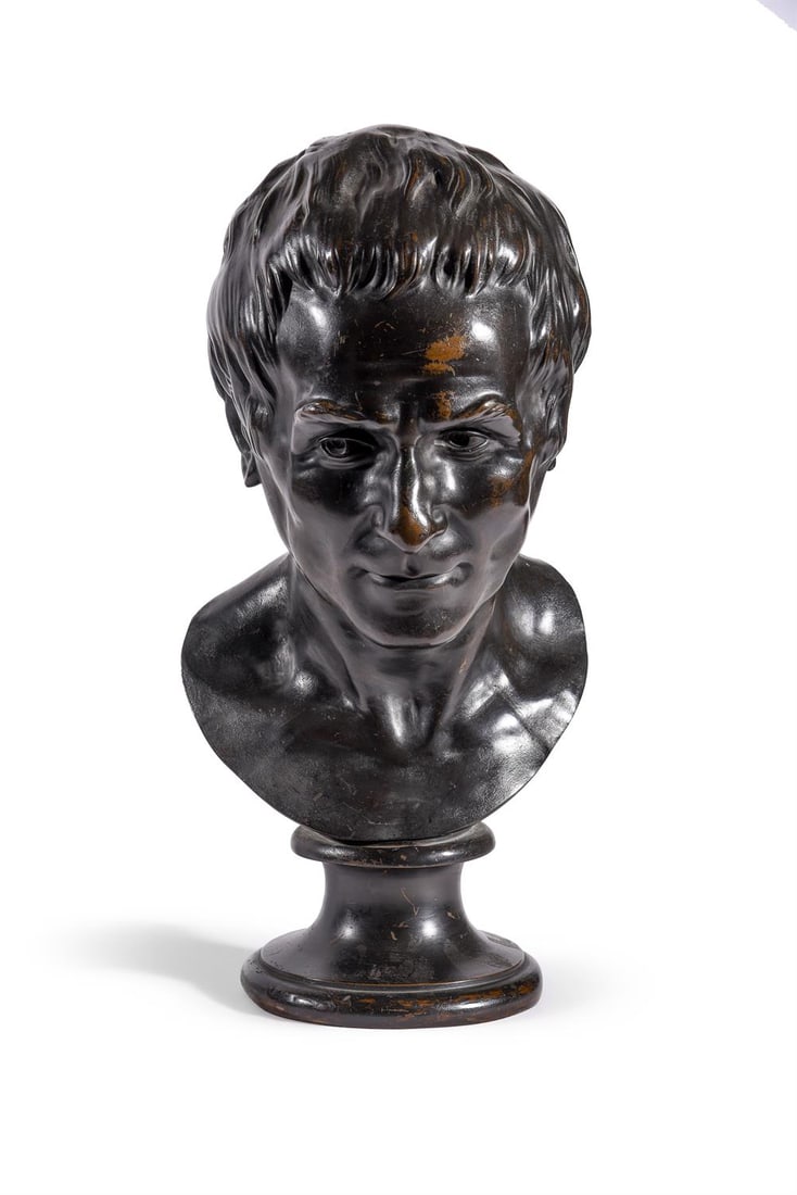 AFTER JEAN-ANTOINE HOUDON (1741-1828) A BRONZE PORTRAIT BUST OF JEAN-JACQUES ROUSSEAU (1712-1778 ): AFTER JEAN-ANTOINE HOUDON (1741-1828) A BRONZE PORTRAIT BUST OF JEAN-JACQUES ROUSSEAU (1712-1778 ) FRENCH 18TH/19TH CENTURY Now set on a waisted turned socle base 45cm high, base 16cm diameter