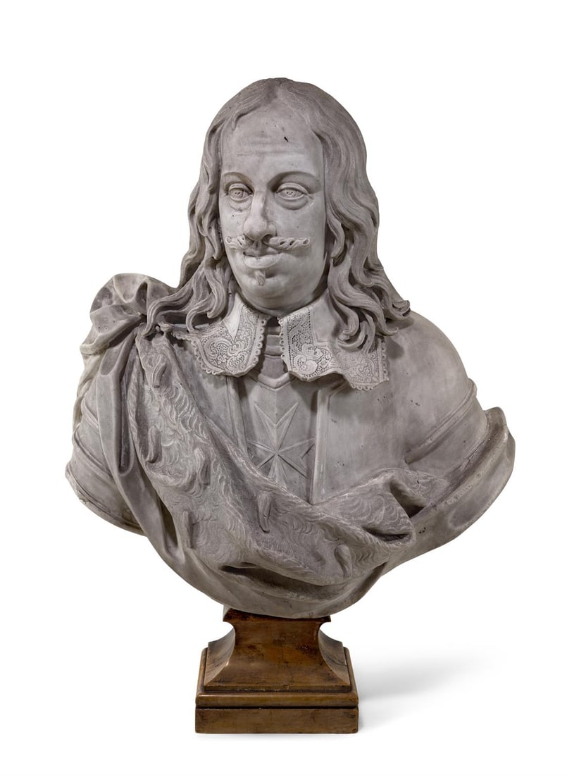 AFTER GIOVANNI FOGGINI & BARTOLOMEO CENNINI- A MARBLE BUST OF FERDINAND DE'MEDICI: AFTER GIOVANNI BATTISTA FOGGINI AND BARTOLOMEO CENNINI- A MARBLE BUST OF FERDINAND DE'MEDICI (1633-1713) EARLY 18TH CENTURY On a Siena marble socle 101cm high overall, base 25.5cm wide Literature: K.