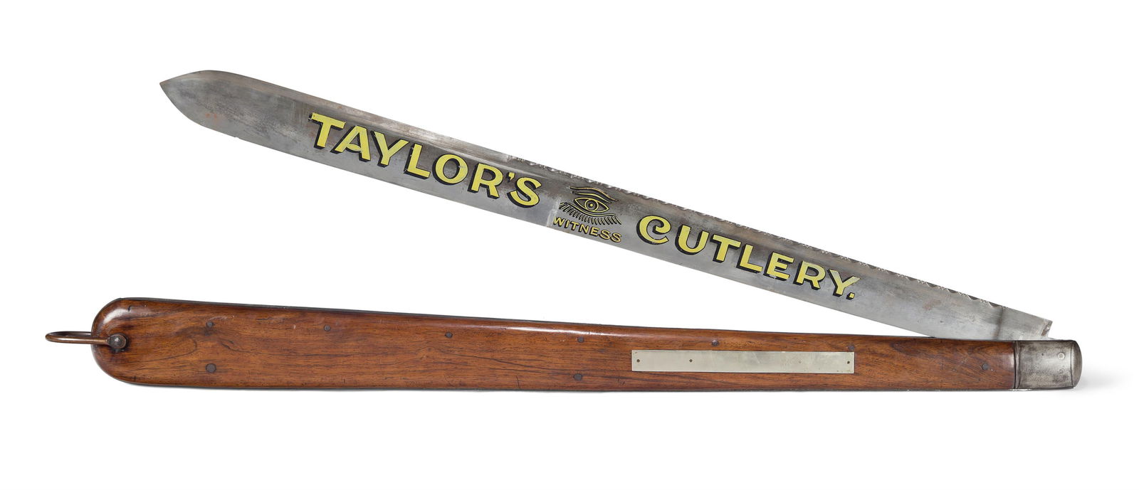 Y A RARE MONUMENTAL ROSEWOOD AND STEEL ADVERTISING FOLDING KNIFE FOR 'TAYLOR'S EYE WITNESS CUTLERY' (1 of 1)