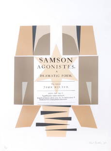 Robert Medley (1905-1994) Samson Agonistes Suite,: Robert Medley (1905-1994) Samson Agonistes Suite, folio book cover, frontispiece, and 1 silkscreen only, Three framed as one, printed in colours Signed and dated in pencil, numbered 6 of 20